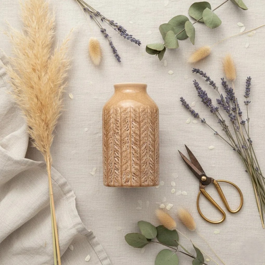 Osłonka Ceramiczna Brąz 17 cm Nowoczesny Wazon zdobiony Elegancki vintage