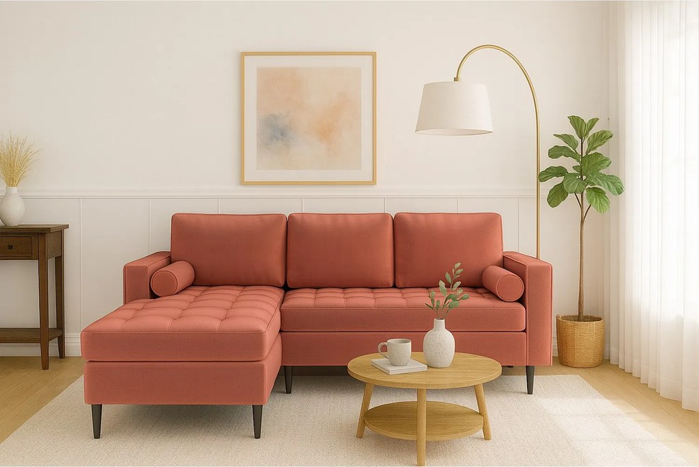 Narożnik lewy rozkładany Monza 246x172 cm z funkcją spania -różowy Monolith 63