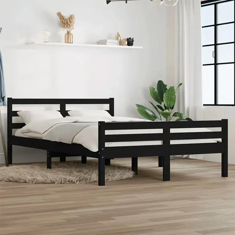 Czarne łóżko z litego drewna sosny 120x200 - Fenso 4X