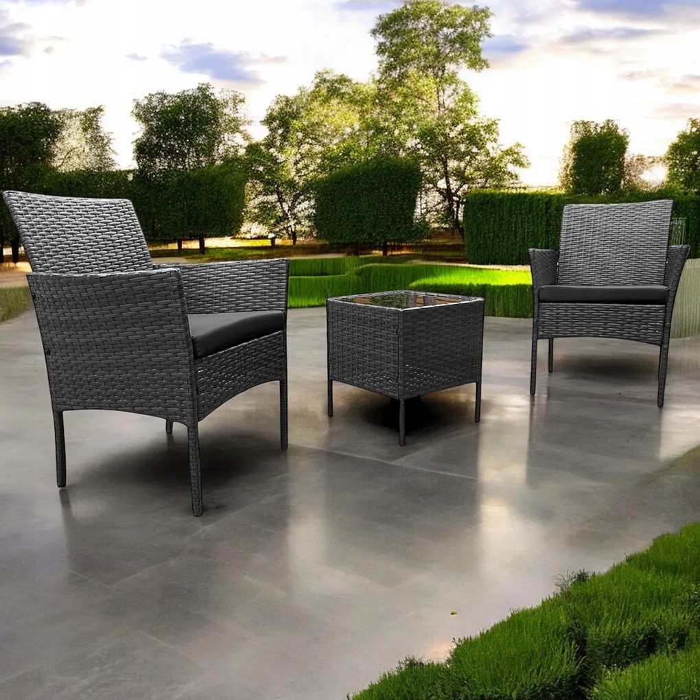 Komplet mebli ogrodowych dla 2 osób z technorattanu Alora, kolor szary