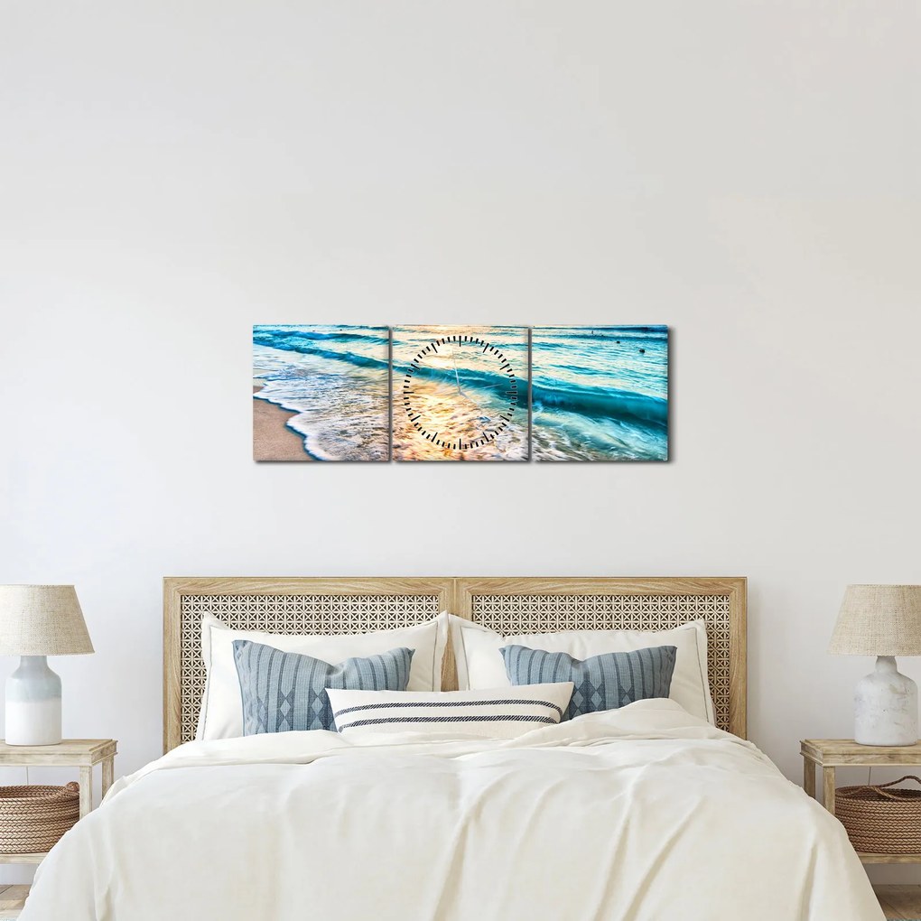 Obraz - Plaża morska (z zegarem) (90x30 cm)
