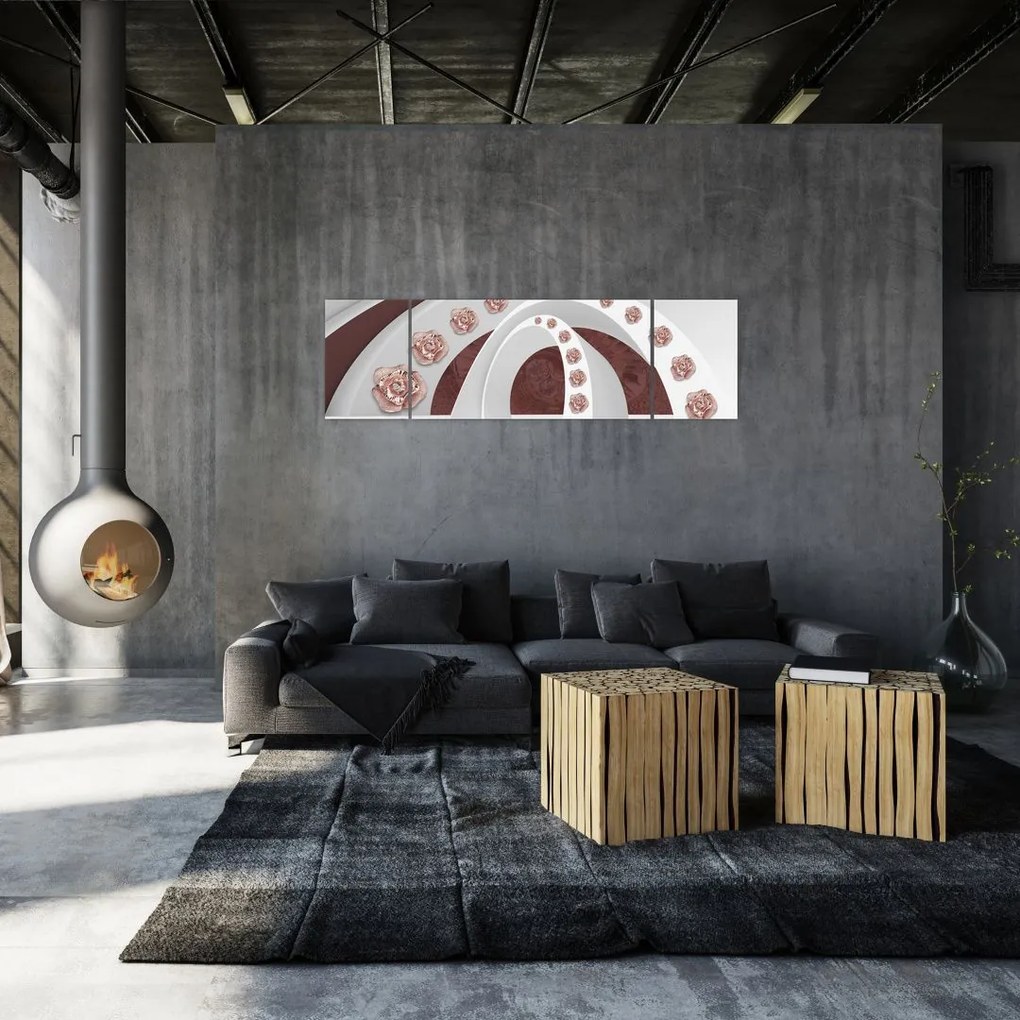 Obraz - Chmury 3D z kwiatami (170x50 cm)
