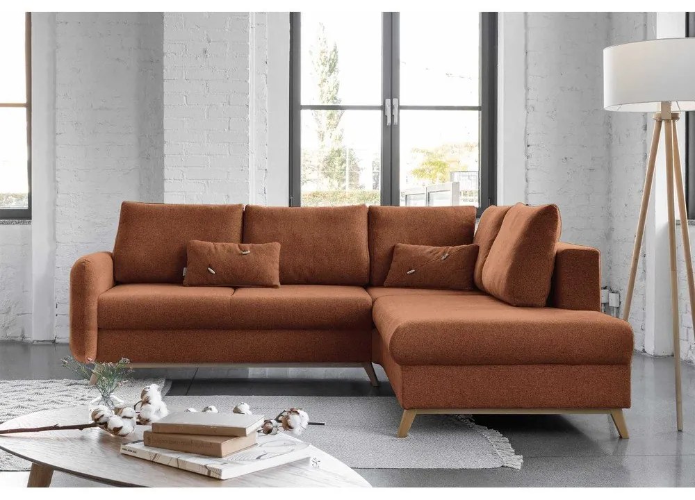 Ceglasty rozkładany narożnik Miuform Scandic Lagom L, prawostronny