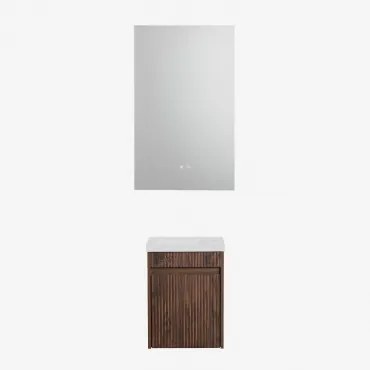 Zestaw Wiszących Mebli Łazienkowych Zintegrowany Z Umywalką Narek Bez Kranu & Prostokątny Led I Przeciwmgielny 55x90 Cm Riben & Ciemna Czerń & ↔ -