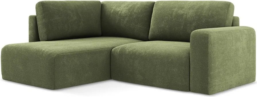 Zielony rozkładany narożnik ze schowkiem z tkaniny szenilowej (lewostronny/w kształcie litery L) Kona – Makamii