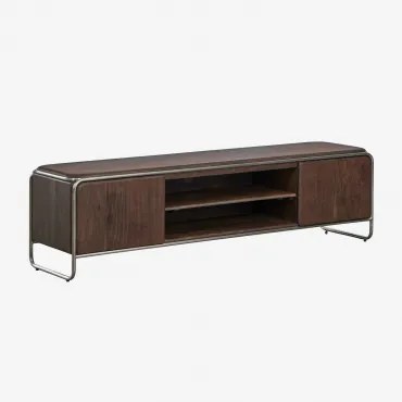 Szafka Rtv Z Drewna Akacjowego I Stali Nierdzewnej Altrex Ciemny Akacjowy Brąz & 160 X 40 Cm - Sklum