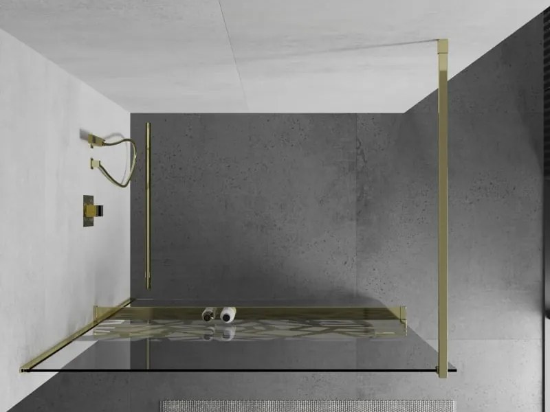 Mexen Kioto+ ścianka prysznicowa z półką Walk-in 90 x 200 cm, biały wzór, złota - 800-090-121-50-85