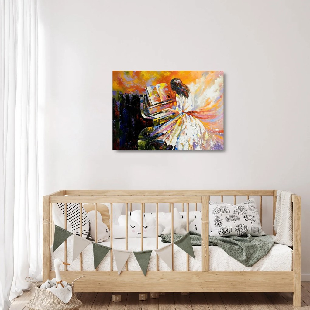 Obraz na szkle - Kobieta grająca na pianinie (70x50 cm)