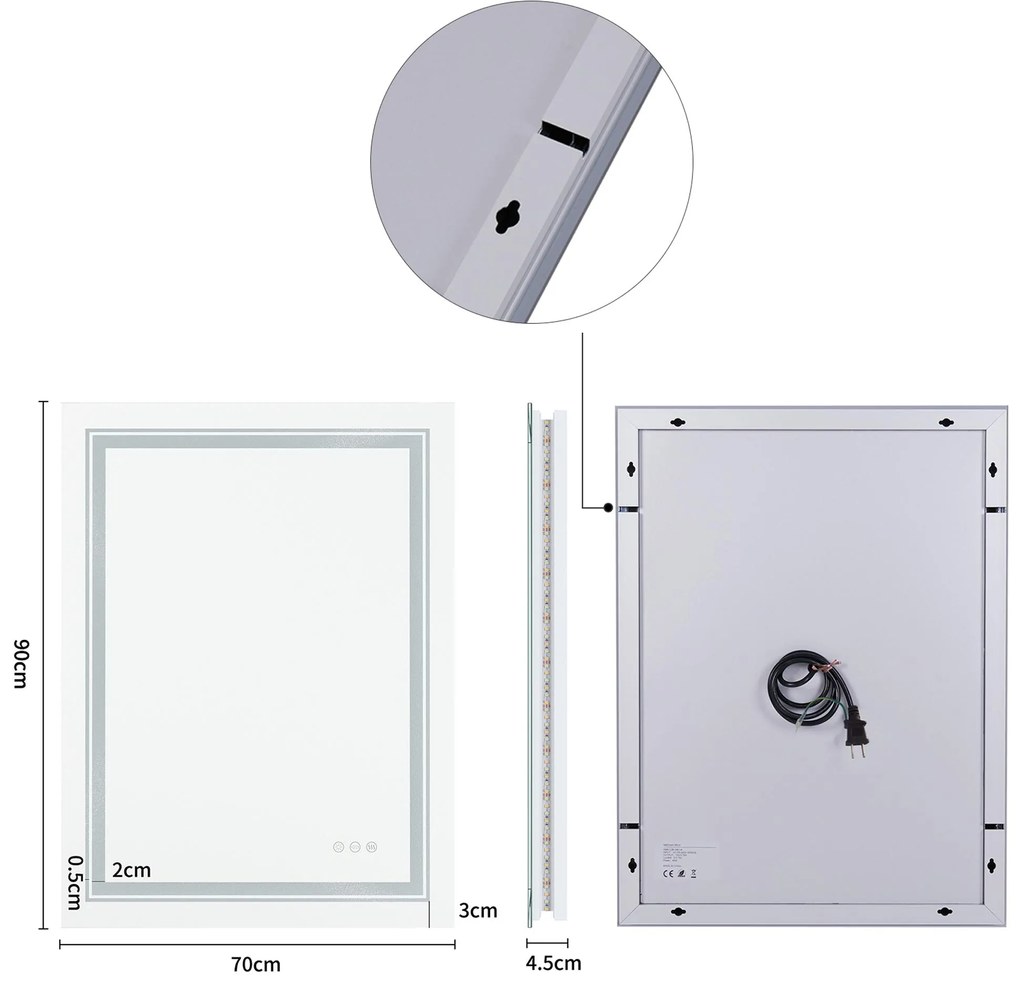 Lustro ścienne łazienkowe srebrne podświetlane VERO lustro ścienne łazienkowe, srebrny