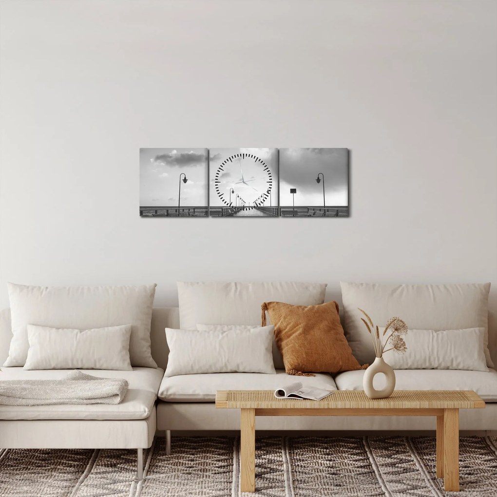 Obraz - Promenada nad wybrzeżem (z zegarem) (90x30 cm)