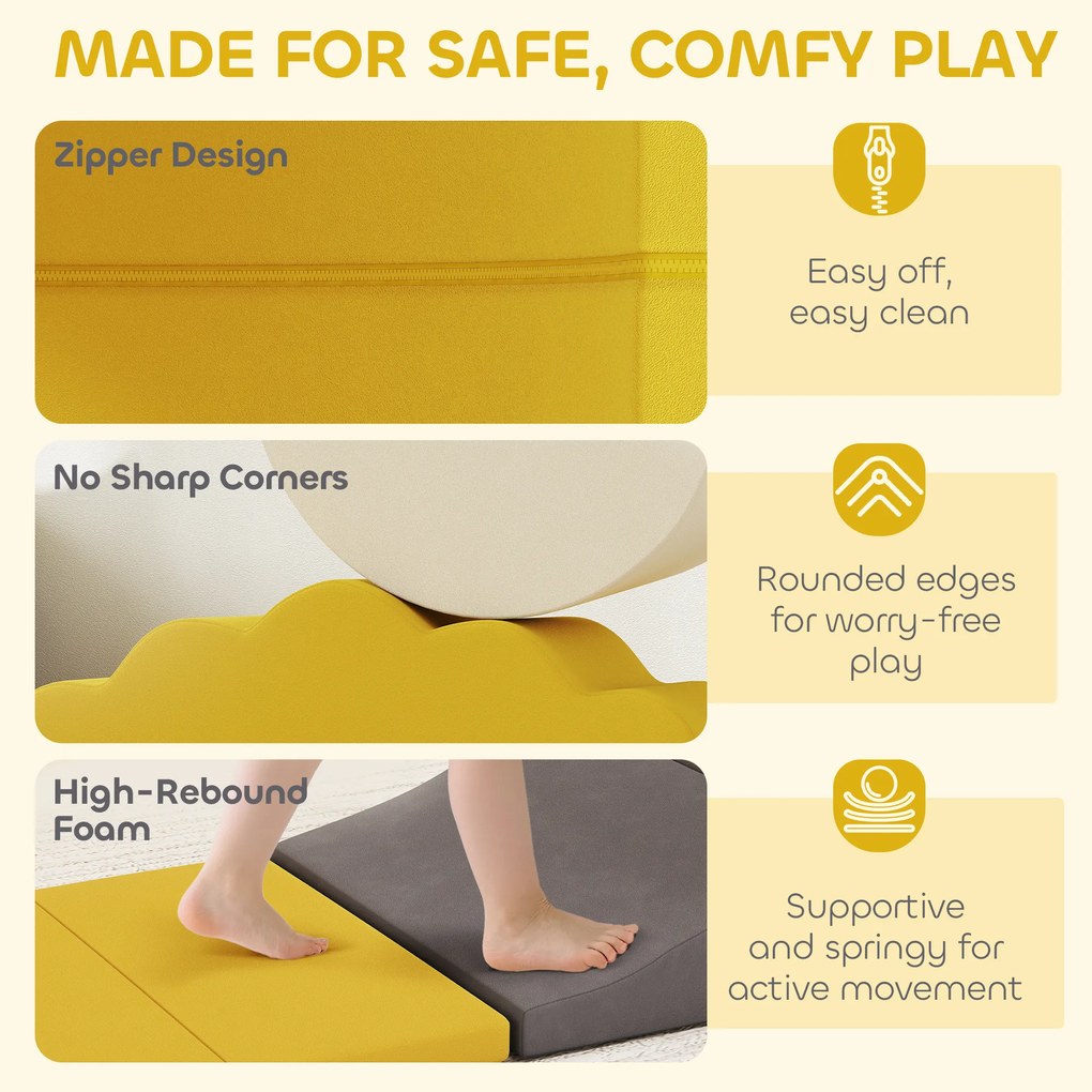 AIYAPLAY 7-częściowy zestaw bloków do wspinaczki dla niemowląt i małych dzieci, miękki zestaw do wspinaczki do użytku wewnętrznego, tkanina, pianka, kolorowy | Aosom PL