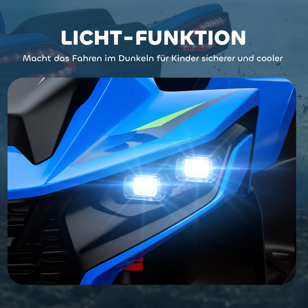 AIYAPLAY Elektryczny Quad dla Dzieci, 3-6 km/h, Oświetlenie LED, Muzyka, USB, dla Dzieci 3-8 Lat, Niebieski
