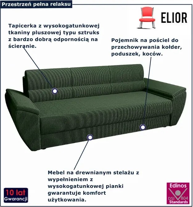 Zielona sztruksowa sofa z funkcją spania N4-C89