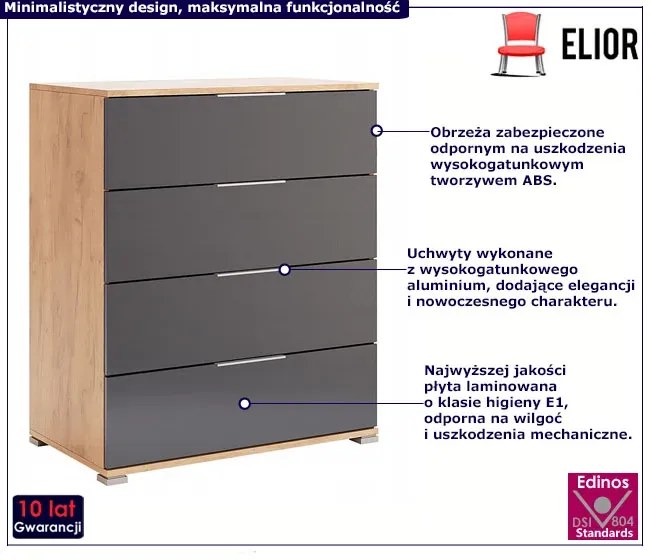 Komoda z 4 szufladami dąb craft + lava mat F7-S94
