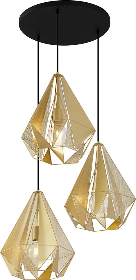 Industrialna lampa wisząca złota z siatką 3-punktowa - Carcass