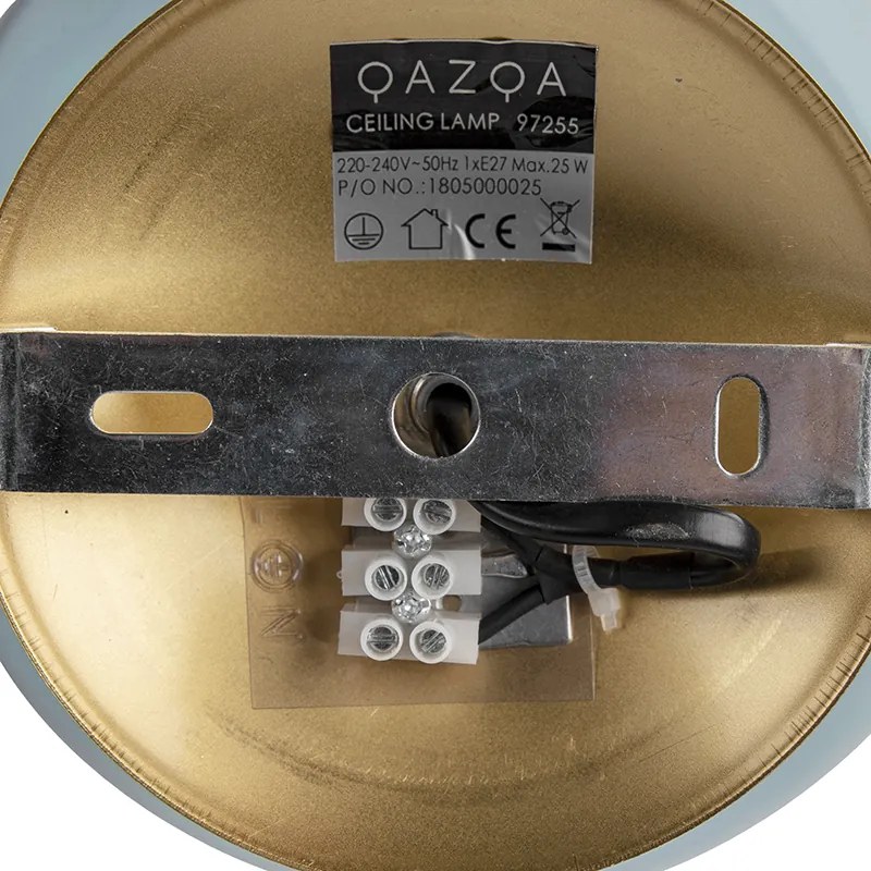 Lampa sufitowa w stylu art deco mosiądz z niebieskim szkłem - Pallon