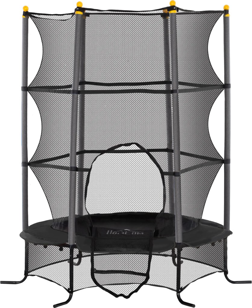 HOMCOM Trampolina dla dzieci, Ø163 cm, z siatką bezpieczeństwa, do użytku wewnętrznego i zewnętrznego, Obciążenie do 50 kg, Stal, Plastik, Czarna