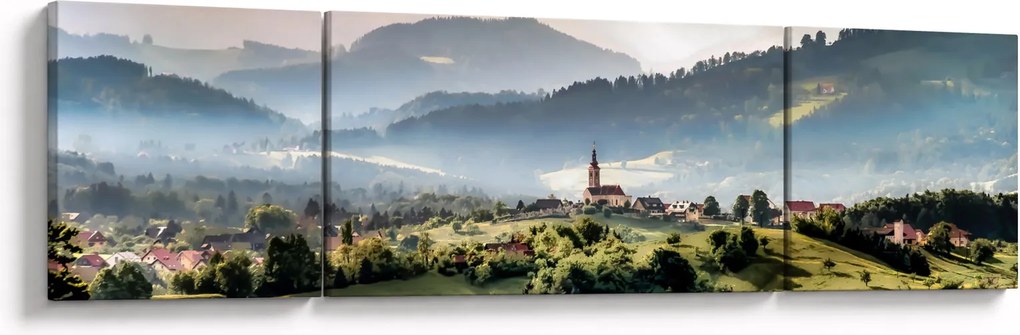 Obraz - wieś we mgle (170x50 cm)