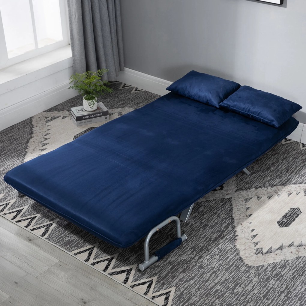 HOMCOM Sofa do Spania, 5-stopniowa Regulacja, Imitacja Zamszu, Rama Metalowa, w zestawie Poduszki, Granatowa
