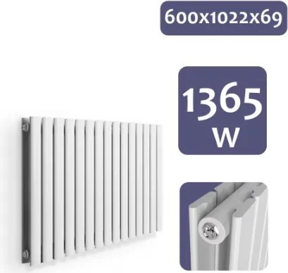 Grzejnik poziomy, przyłącze centralne, 600 x 1022 mm