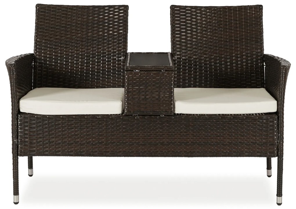 Sofa Ogrodowa Dwuosobowa ze Stolikiem KENT Technorattan Brązowa