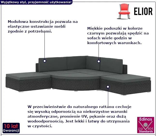 6-częściowy zestaw sof do ogrodu Ezela