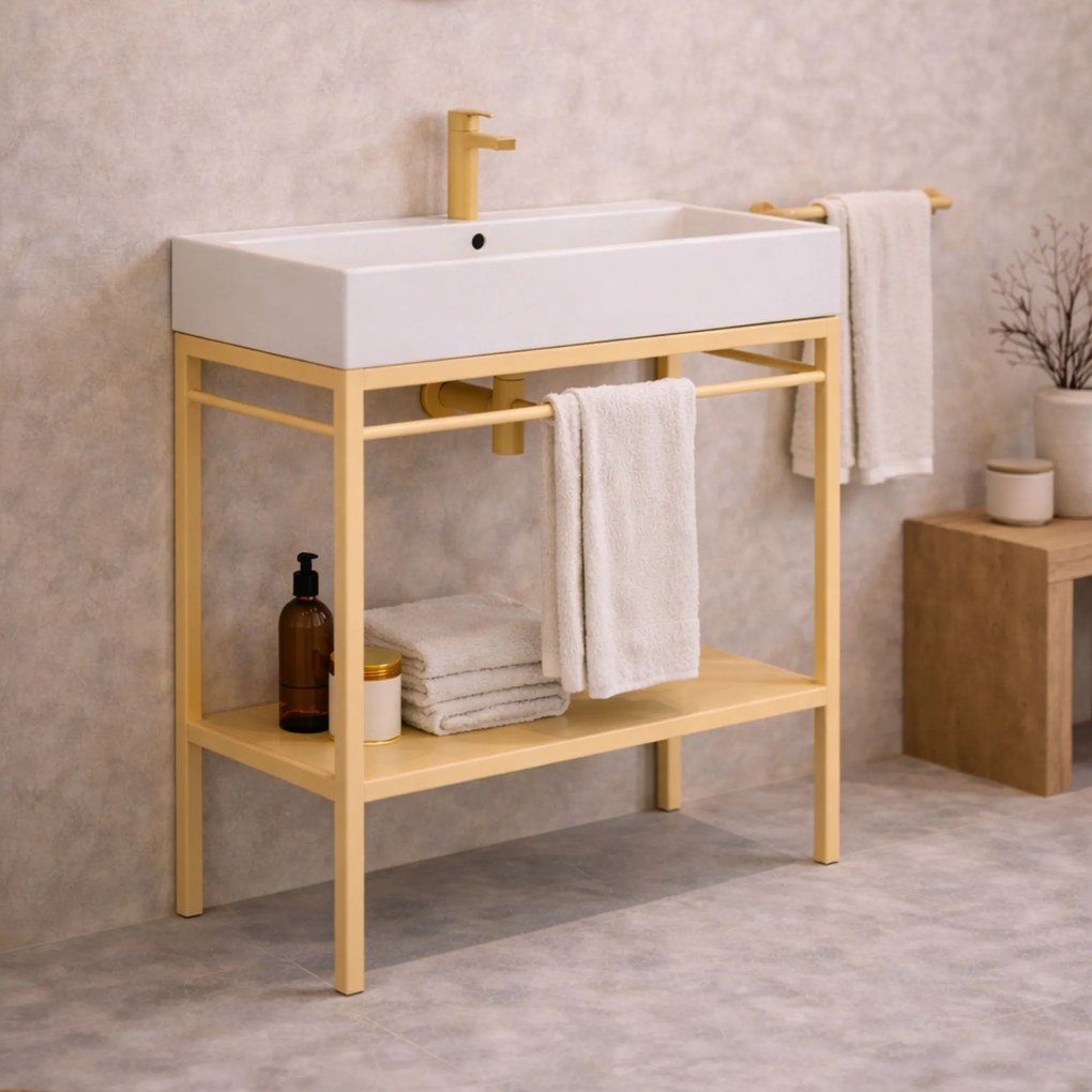 Zestaw umywalka z konglomeratu NAVI 50 x 45 cm + stojąca konsola NAVI Step | Różne kolory | Różne rozmiary : Kolor - Żółty, Otwory na baterię - Bez otworów, Rozmiar - 100 x 45 cm