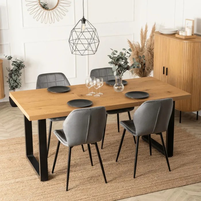 Stół Prostokątny Rozkładany TOMAS 130-230 cm Dąb Złoty/Czarny do Jadalni Nowoczesny Loft