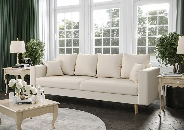 Kremowa sofa rozkładana na nóżkach - Adante