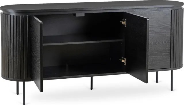 Komoda do Salonu BECK 160 cm Czarna Trzydrzwiowa Ryflowana Nowoczesna