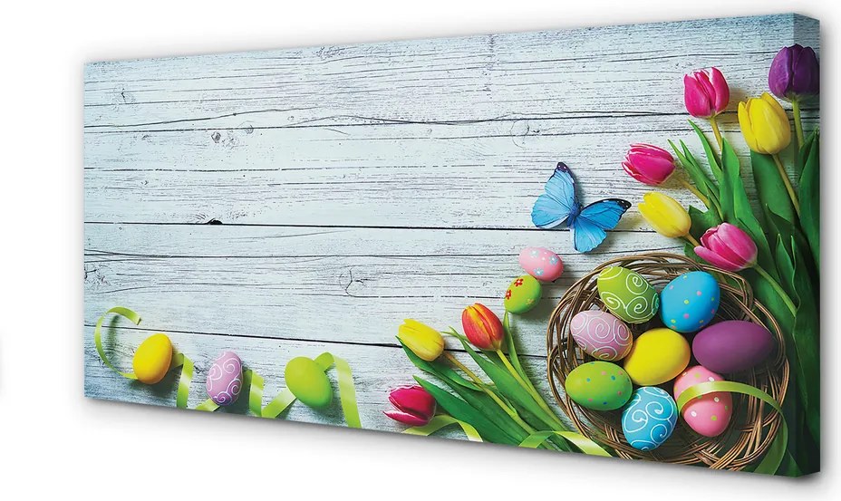 Zdjęcie na płótnie Jajka, Tulipany i Motyl