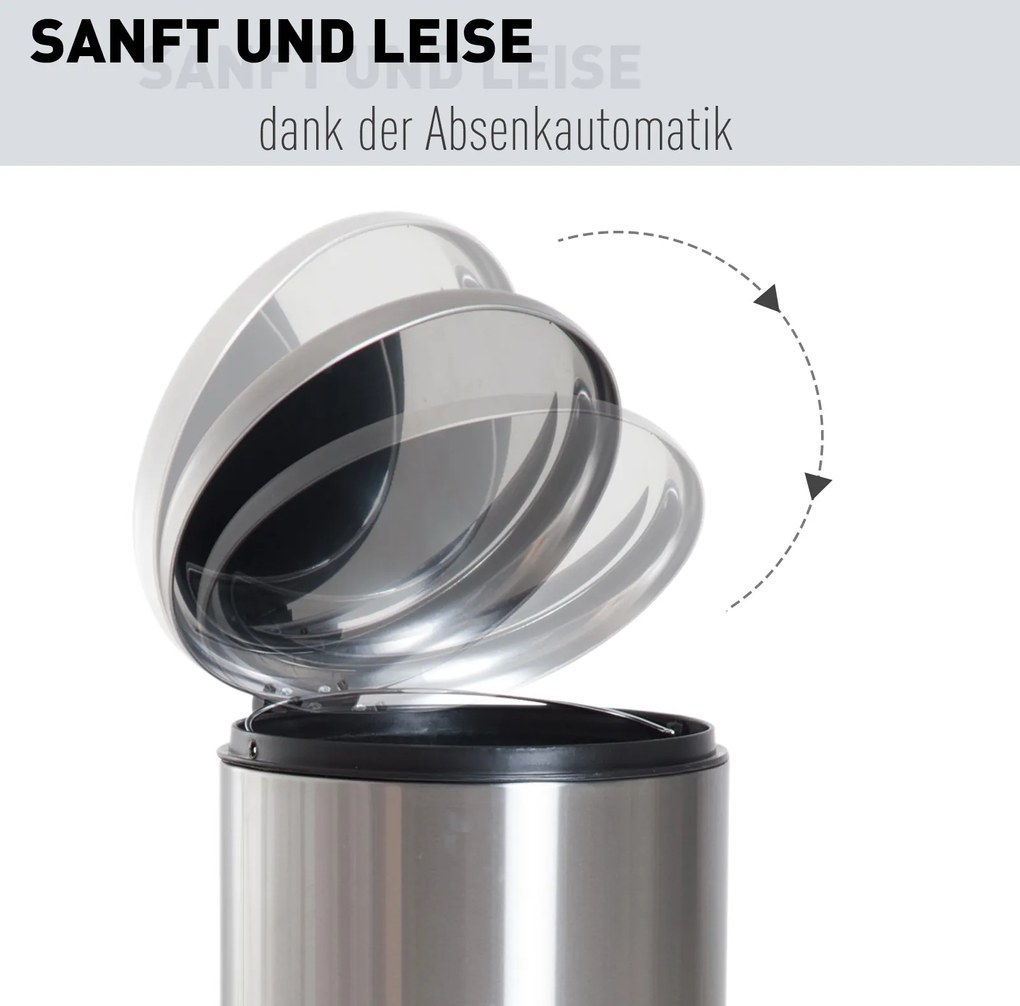 HOMCOM kosz na pedały z koszem wewnętrznym, kosz na śmieci pokrywa na zawiasach 30L