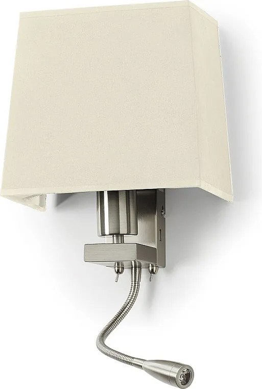 Kinkiet FIRENZE w stylu klasycznym - Wysoko?? 43 cm - E27 60W + 3W LED SMD - 2x on&off - 2x USB - stal i bawe?na - nikiel satynowy i bia?y - IP20