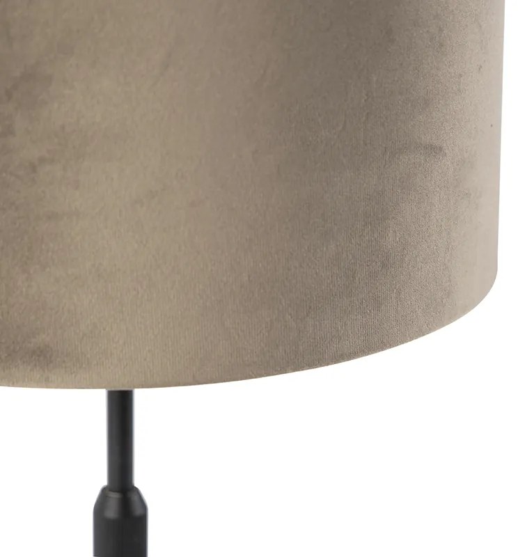 Lampa stołowa czarna z abażurem z weluru w kolorze taupe ze złotem 25 cm - ParteWiejski/ Rustykalny / Vintage Oswietlenie wewnetrzne