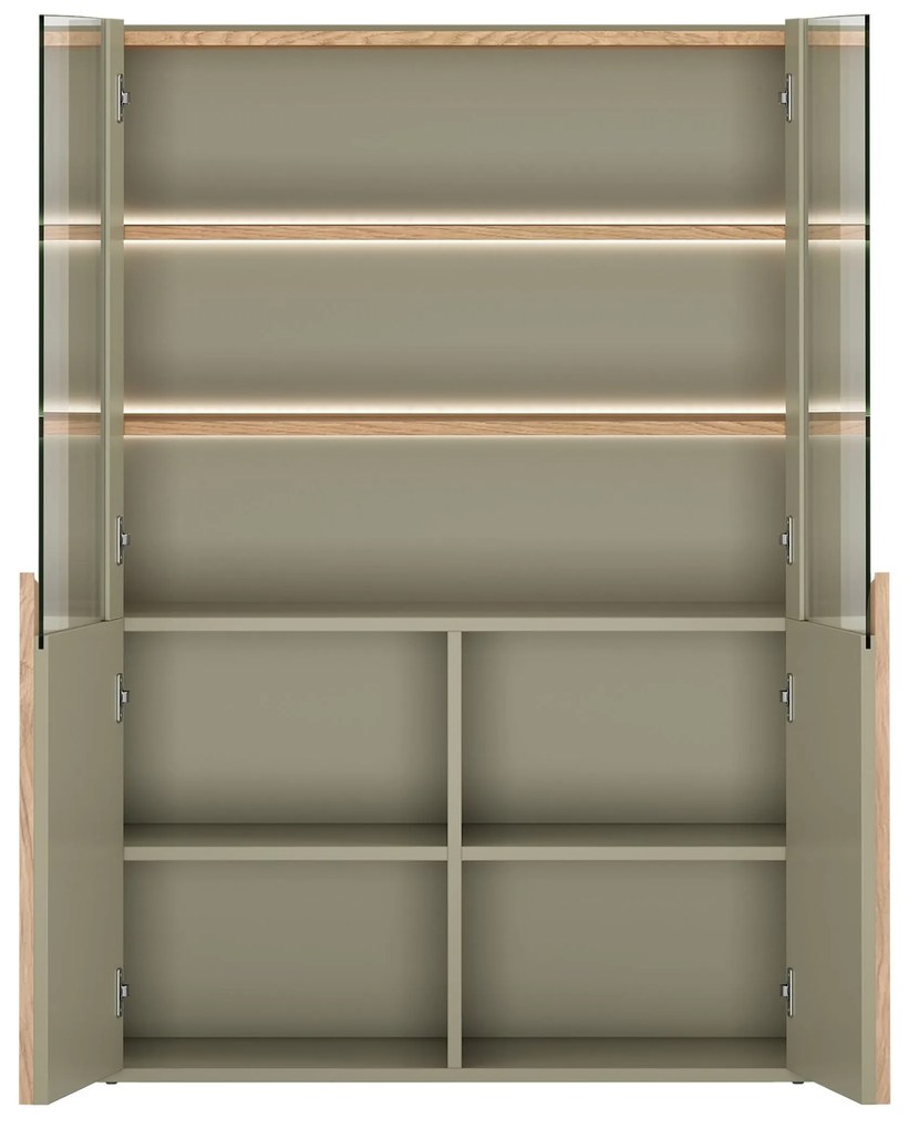 Witryna Amilio 100 cm dwudrzwiowa - eukaliptus / dąb baltic dune / uchwyty dąb naturalny