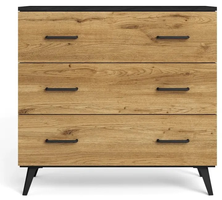 Czarno-naturalna niska komoda w dekorze dębu 80x72 cm Indus – Marckeric