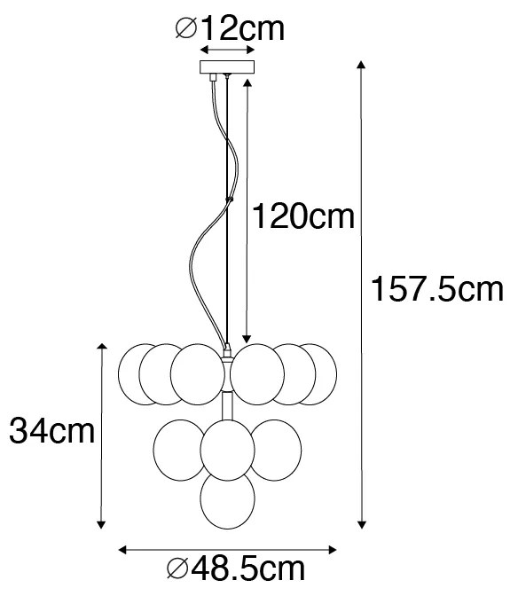 Lampa wisząca brąz z bursztynowym szkłem 13 świateł - Bianca ArtDeco Oswietlenie wewnetrzne