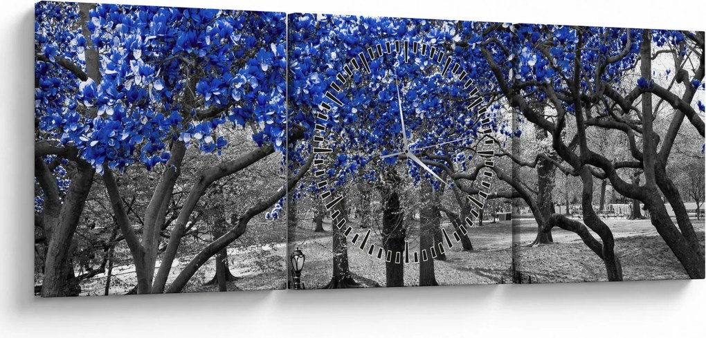 Obraz - Niebieskie drzewa, Central Park, New York (z zegarem) (90x30 cm)