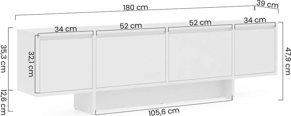 Szafka RTV czterodrzwiowa Zolia 180 cm na cokole - orzech elegant