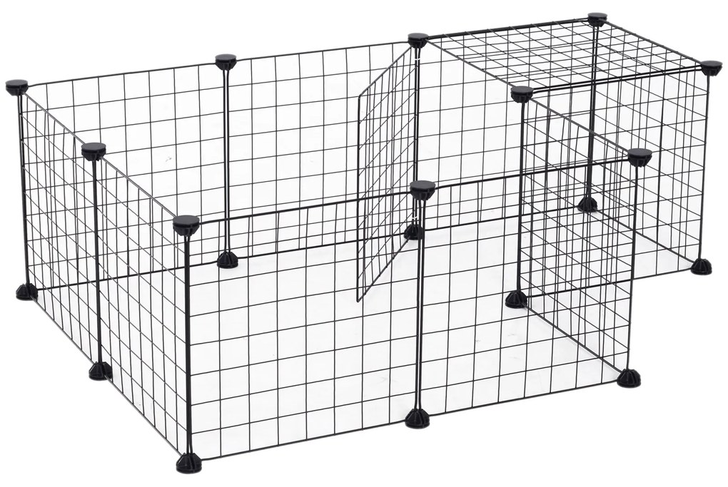 PawHut Kojec dla Zwierząt Metalowy Wybieg Modułowy Dowolny Kształt Czarny 106x73x36 cm | Aosom PL