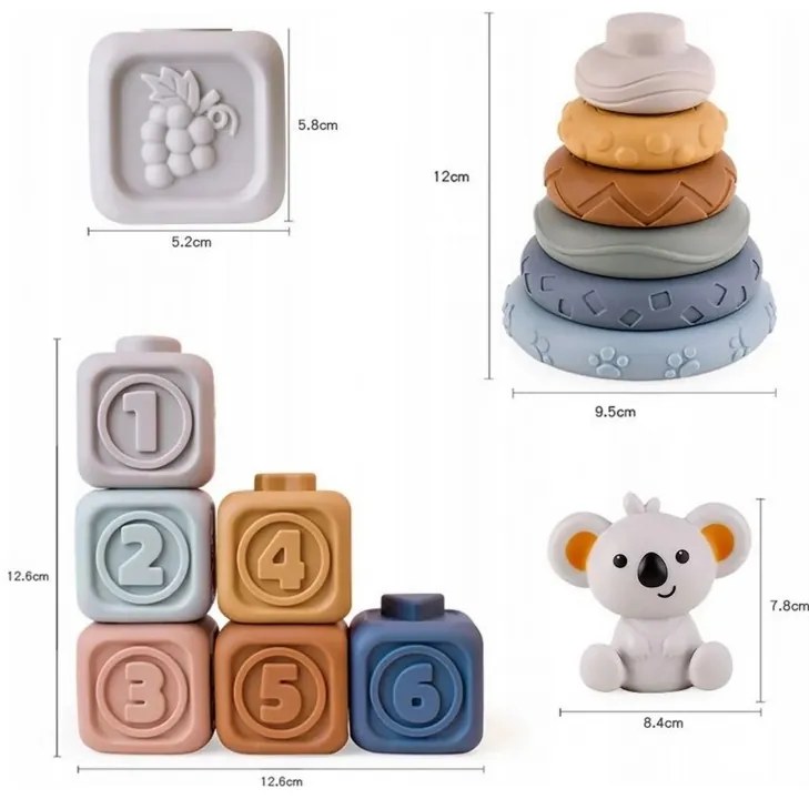 Woopie baby miękkie gumowe klocki sensoryczne zestaw 3w1 miś
