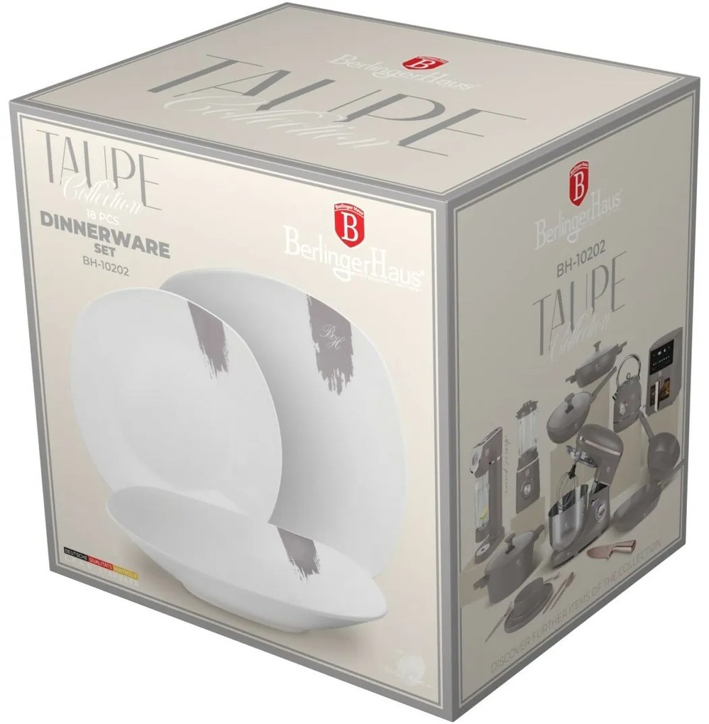 BerlingerHaus 18-częściowy zestaw talerzy Taupe,biało-szary