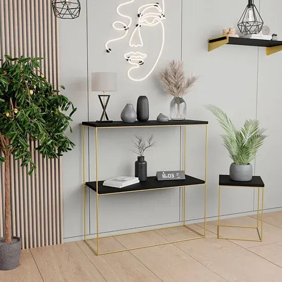 Czarna konsola na złotym stelażu  K1-P80