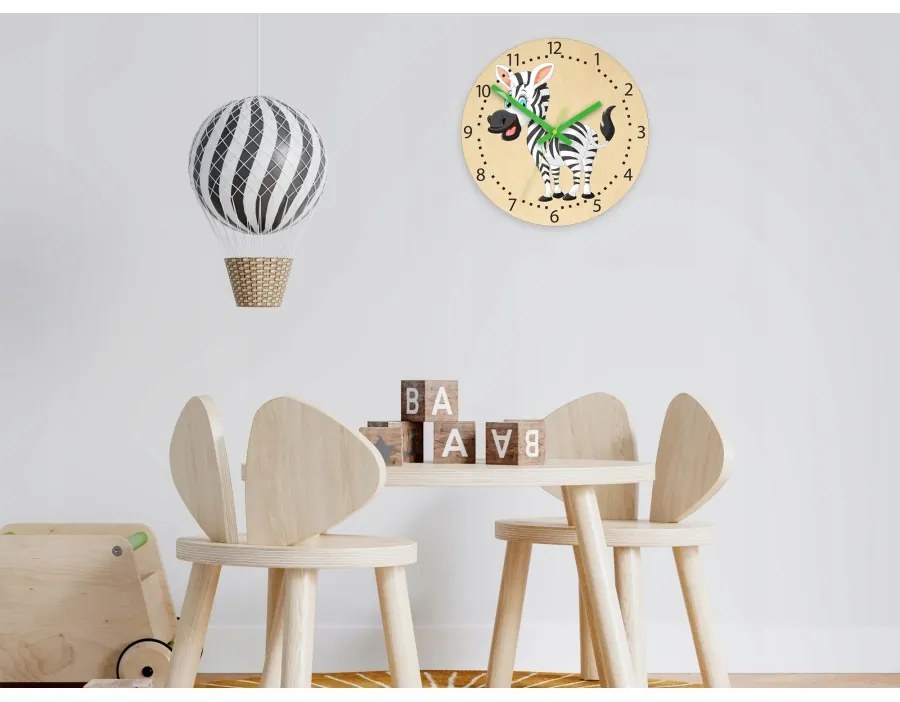 Zegar ścienny cichy do pokoju dziecięcego drewniany nowoczesny zebra kolor