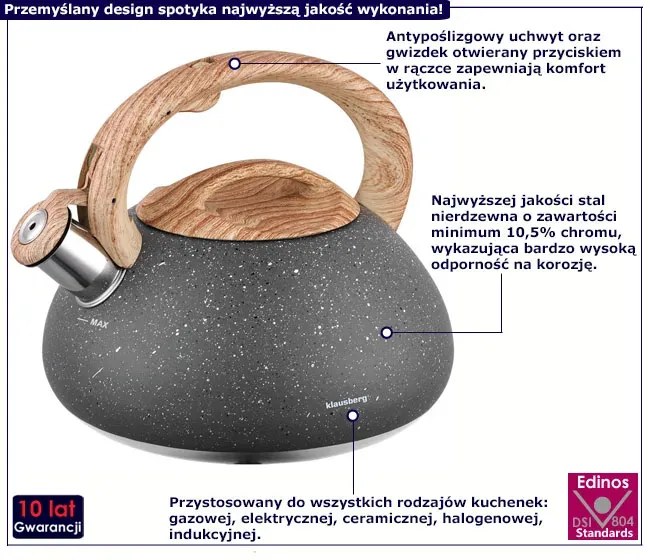 Klasyczny stalowy czajnik z gwizdkiem 2,7L A9-R05