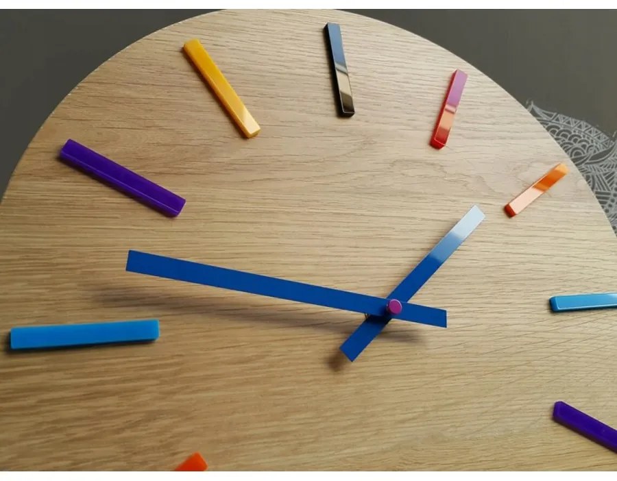 Zegar ścienny drewniany dębowy akrylowy color full wood okrągły kwarcowy