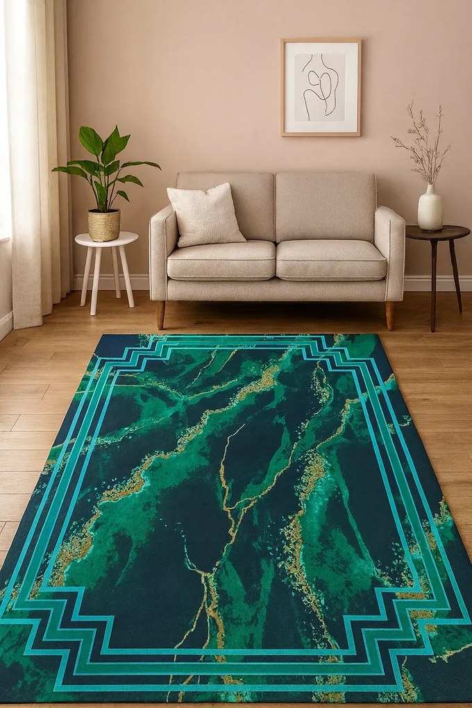 Nowoczesny zielony dywan z ramką A5-Z27