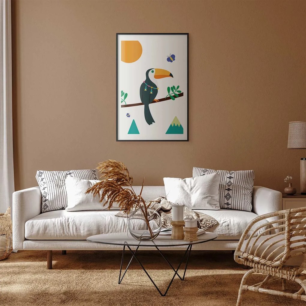 Plakat Tukan i motyle 29,7x42 cm z ramą czarną z marginesem ARTGEIST B
