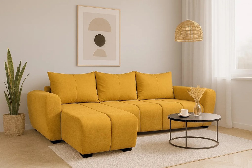 Kompaktowy, rozkładany narożnik Bueno, złoty/musztardowy - Soro 40