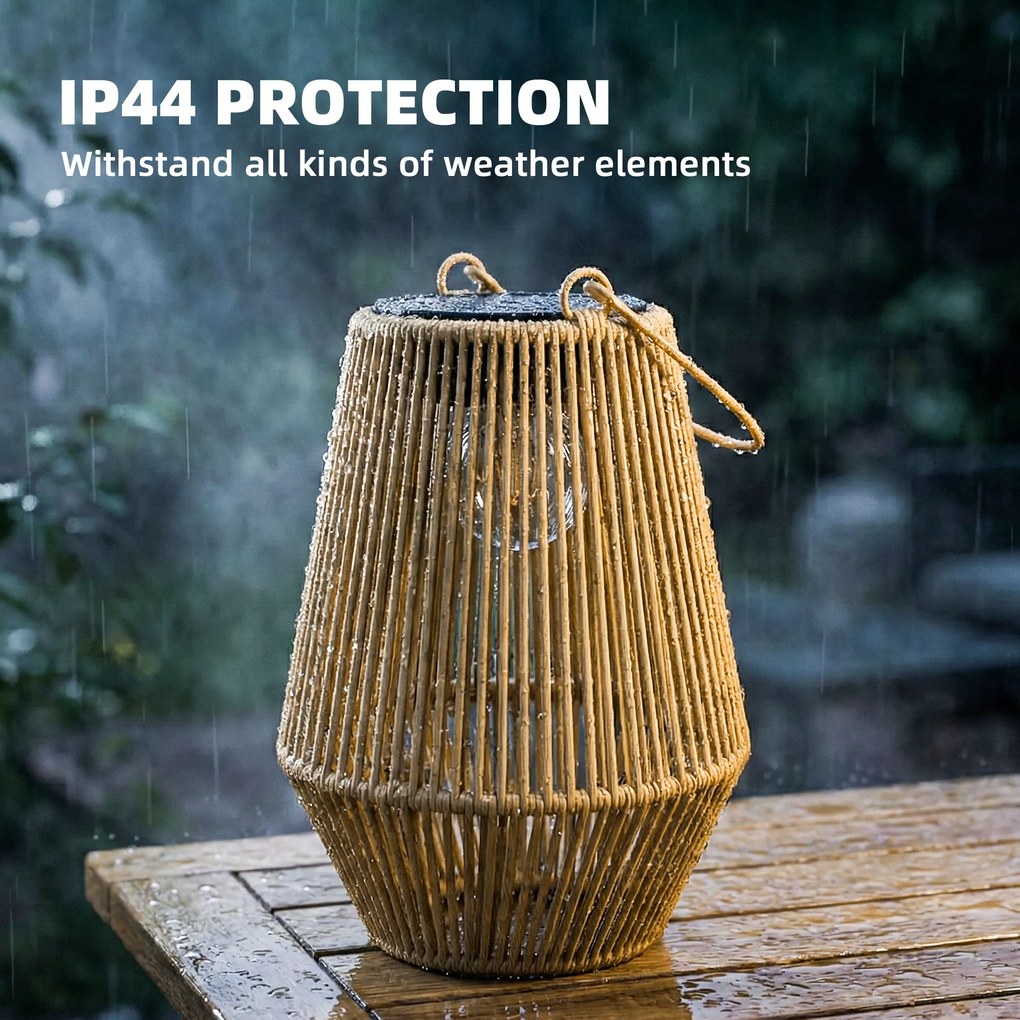 Outsunny Zestaw 2 Lamp Solarnych Rattanowych Wiszących IP44 Wodoodporne Lampy na Balkon i Taras Brązowe | Aosom PL